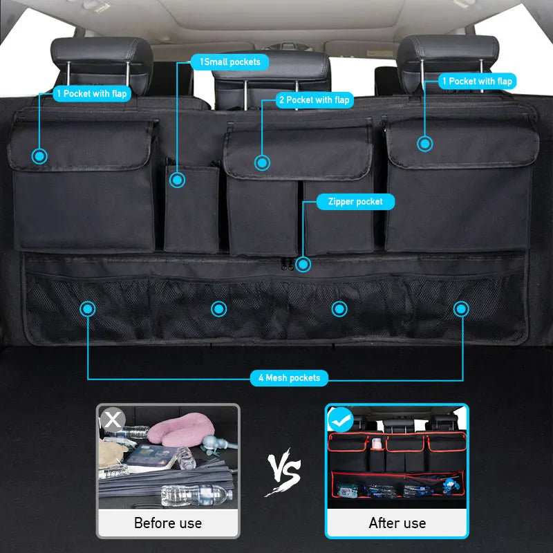 Car Trunk Organizer With 9 Pockets Large Capacity Storage Bag