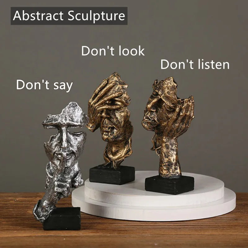 Nordic Creative Silence Gold Statue/ Resin Sculpture Figurine