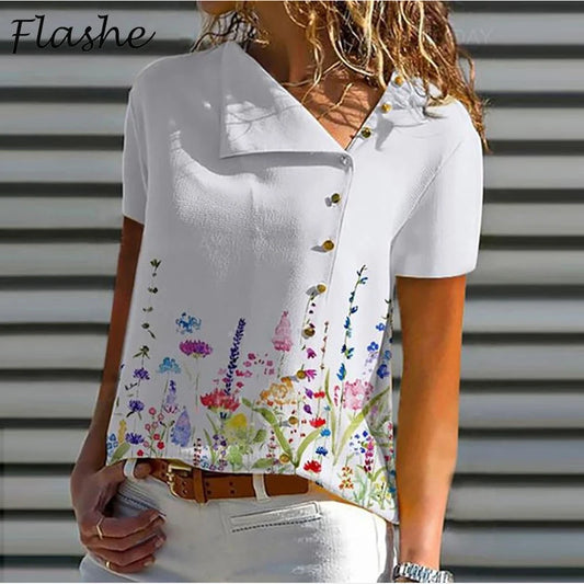 Elegant Short Sleeve Floral Print Blouse