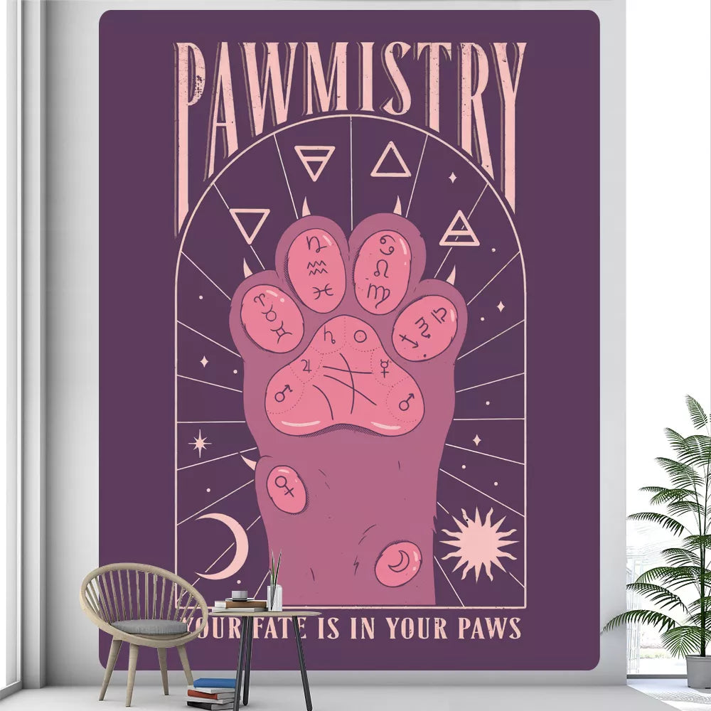 Tarot card cat paw psychedelic tapestry