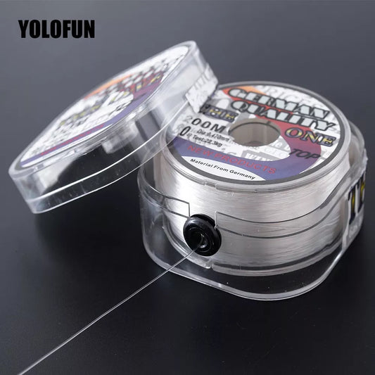 white and brown 200-meter fluorocarbon-coated fishing line