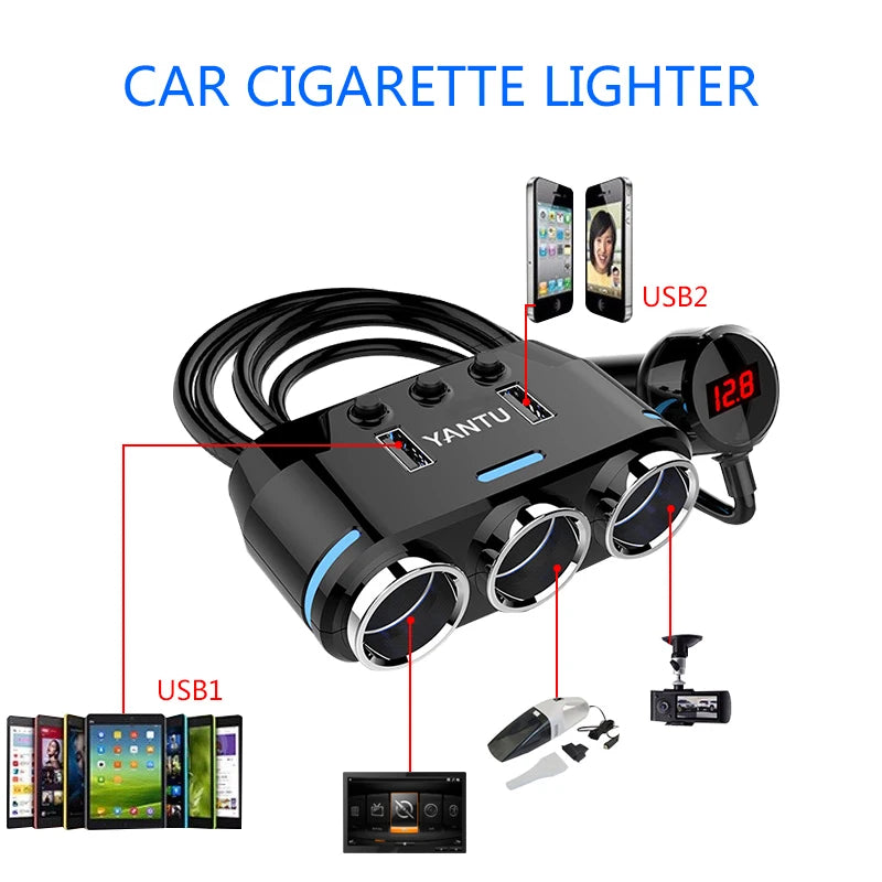 12V-24V Car Cigarette Lighter Socket, Splitter Plug and USB Charger Plug