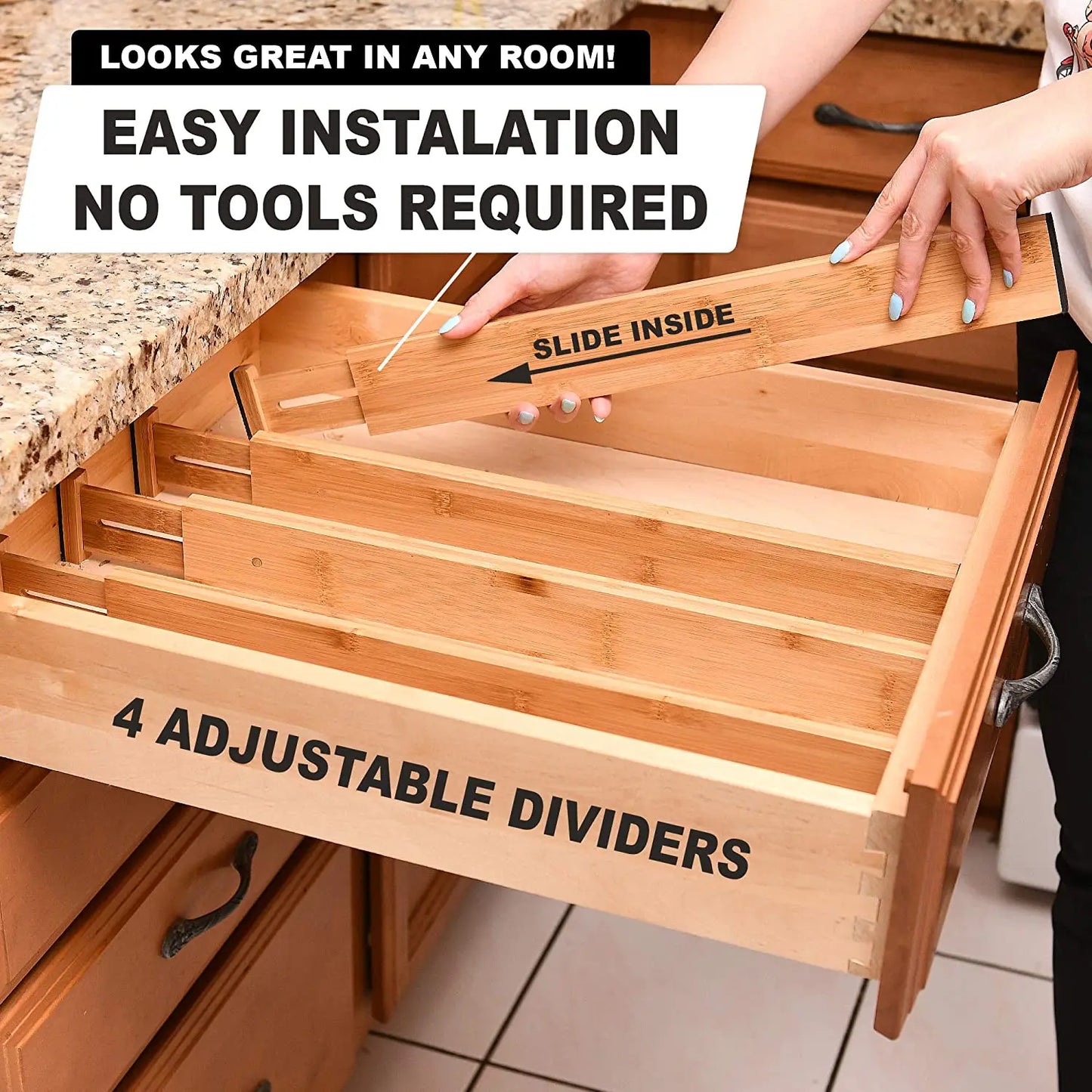 Adjustable Bamboo Drawer Dividers