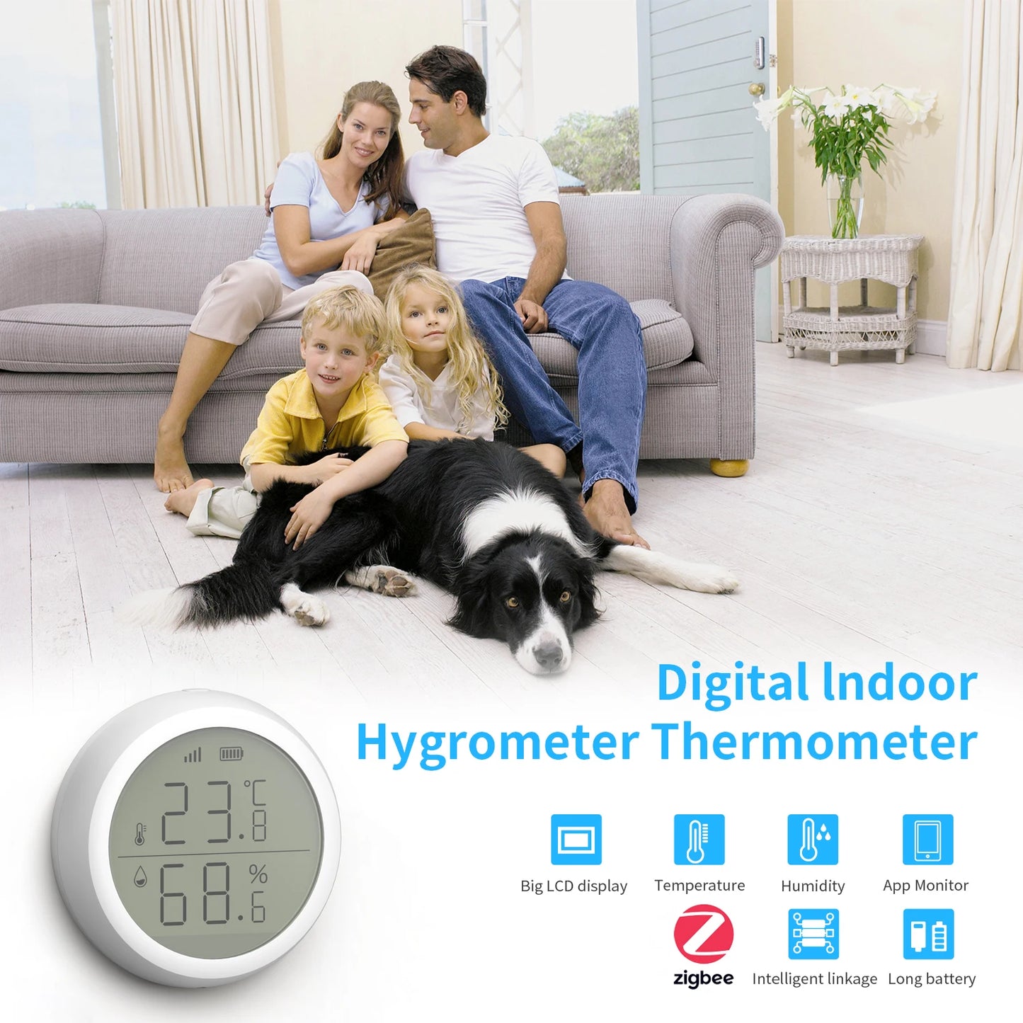 Smart Home Temperature And Humidity Sensor With LED Screen