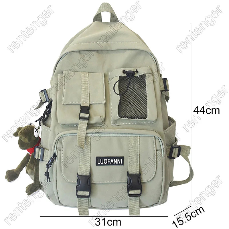 Multiple Pocket Canvas Backpack with Buckle Design