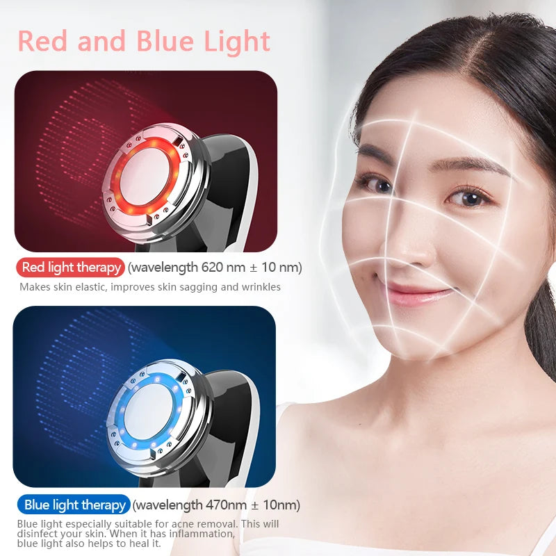 Facial Massager with LED Light for Face Lifting, Wrinkle Removal, and Skin Tightening