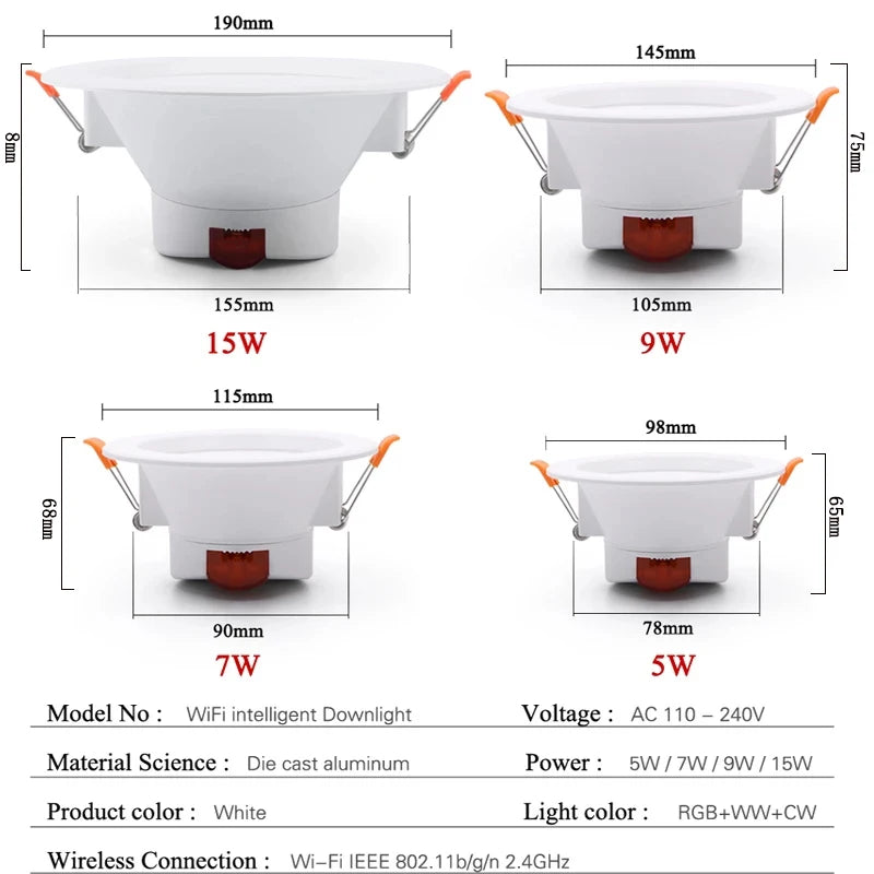 7W 9W 15W WIFI Smart LED Dimming Spot Bluetooth lamp Work with apps