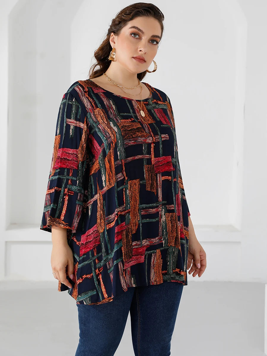 Plus Size Three Quarter Sleeve Blouse