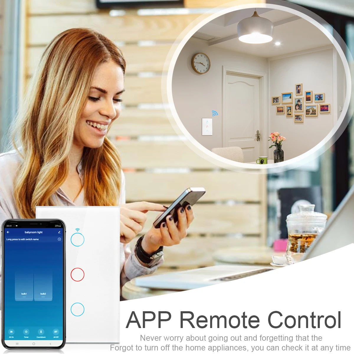 Home Wi-Fi Wireless Remote Wall Switch with Voice Control and Touch Sensor