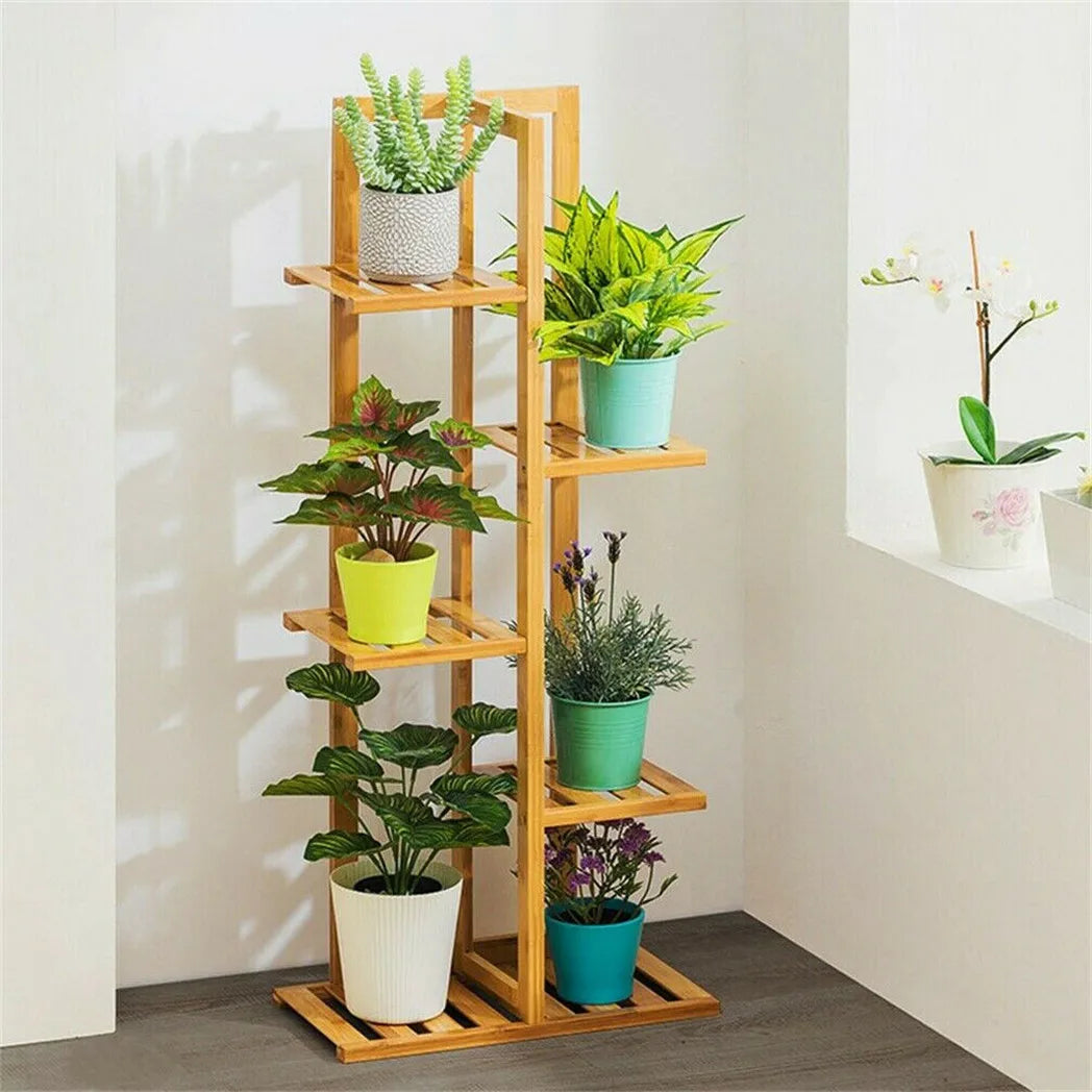 Bamboo 5 / 6  Tier  Plant Stand Rack Multiple Flower Pot Holder Shelf Indoor Outdoor Planter Display Shelving Unit for Patio