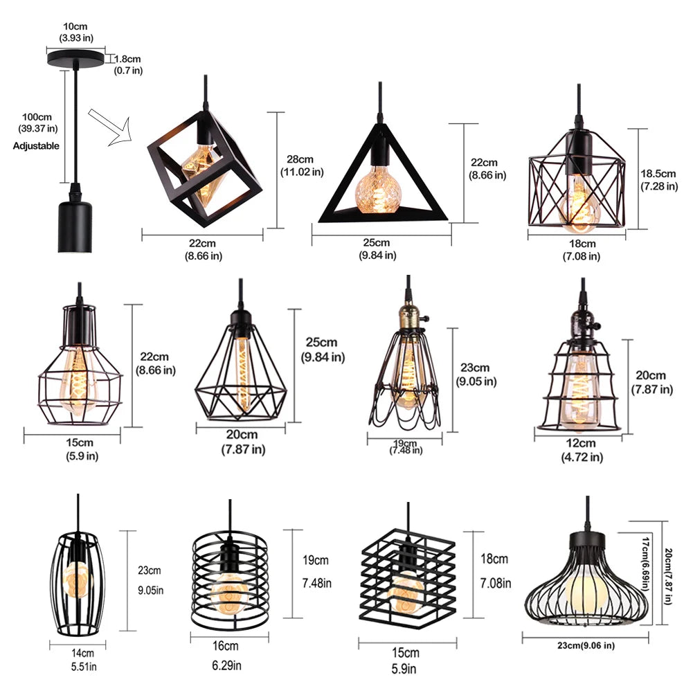 Black Metal Cage Retro Industrial Pendant Light