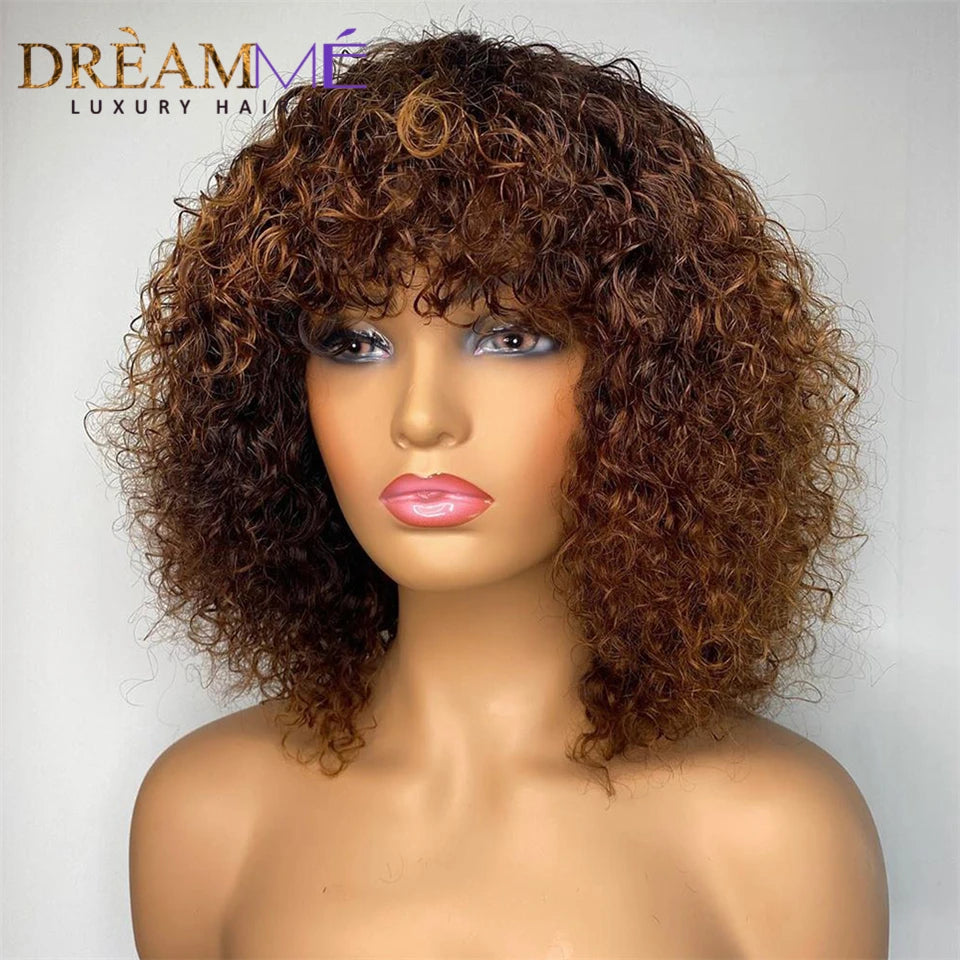 Curly Short Cut Human Hair Wigs With Bangs