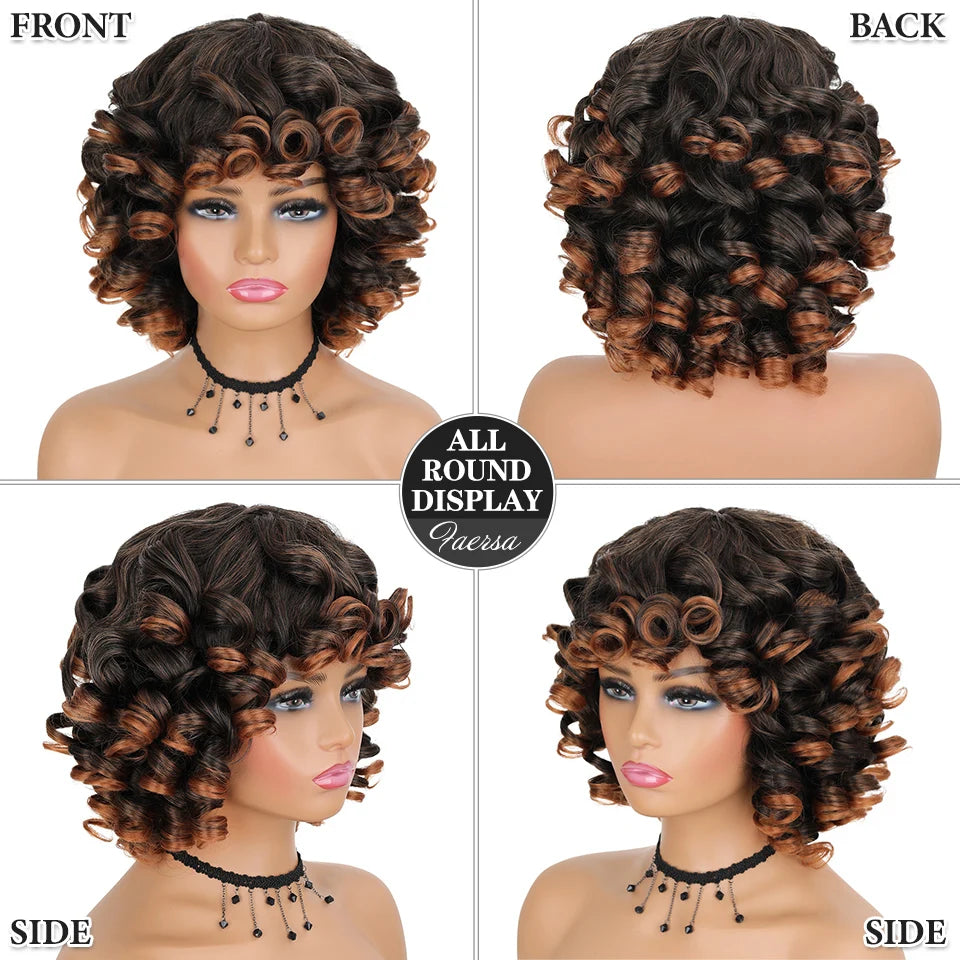 Short Hair Afro Wigs With Bangs For Black Women