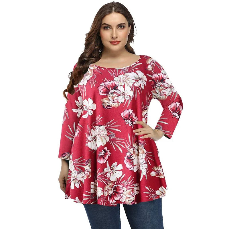 Tie Dye Plus Size O Neck Long Sleeve Blouse