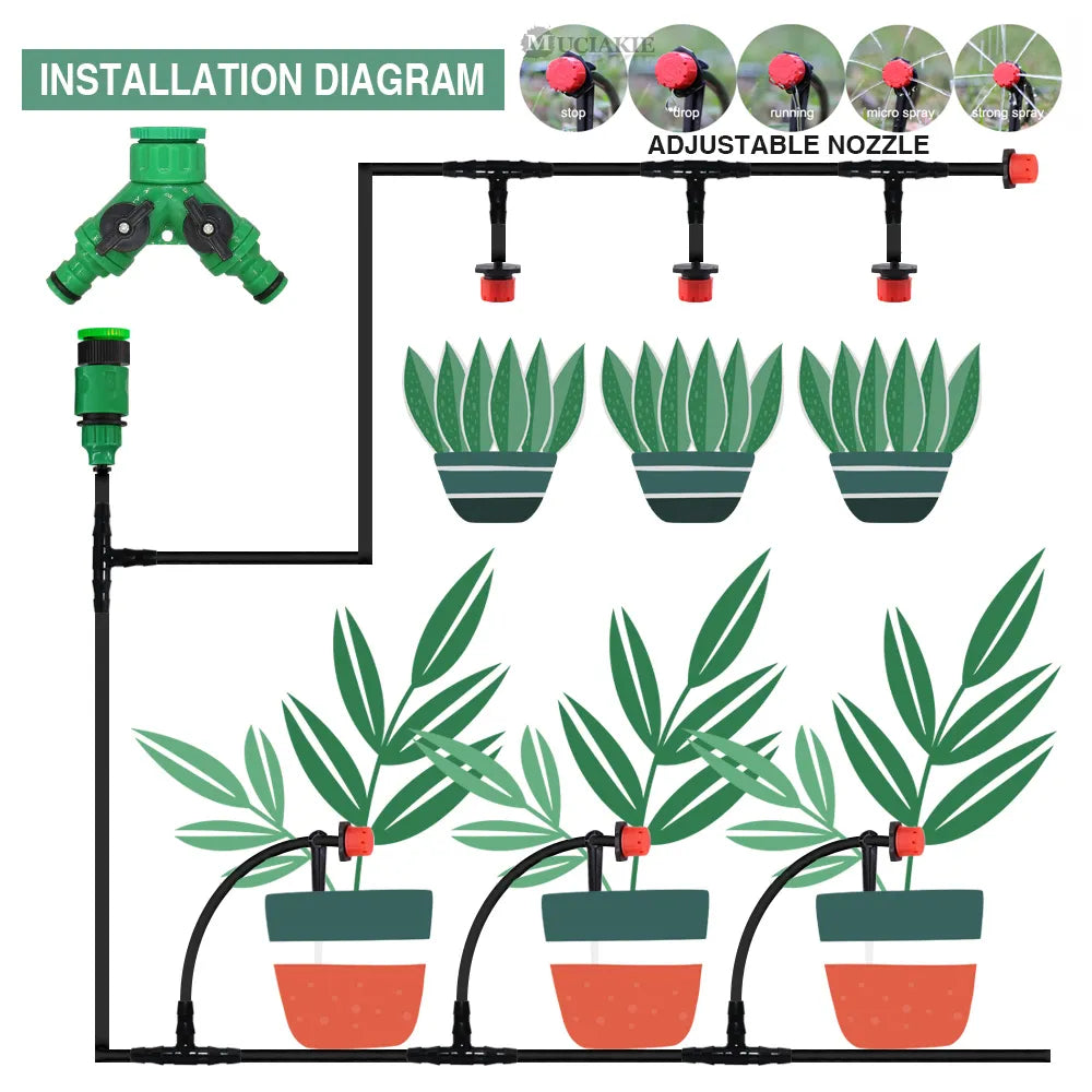 5M-50M Automatic Watering Garden Hose Micro Drip Watering Kits with Adjustable Drippers