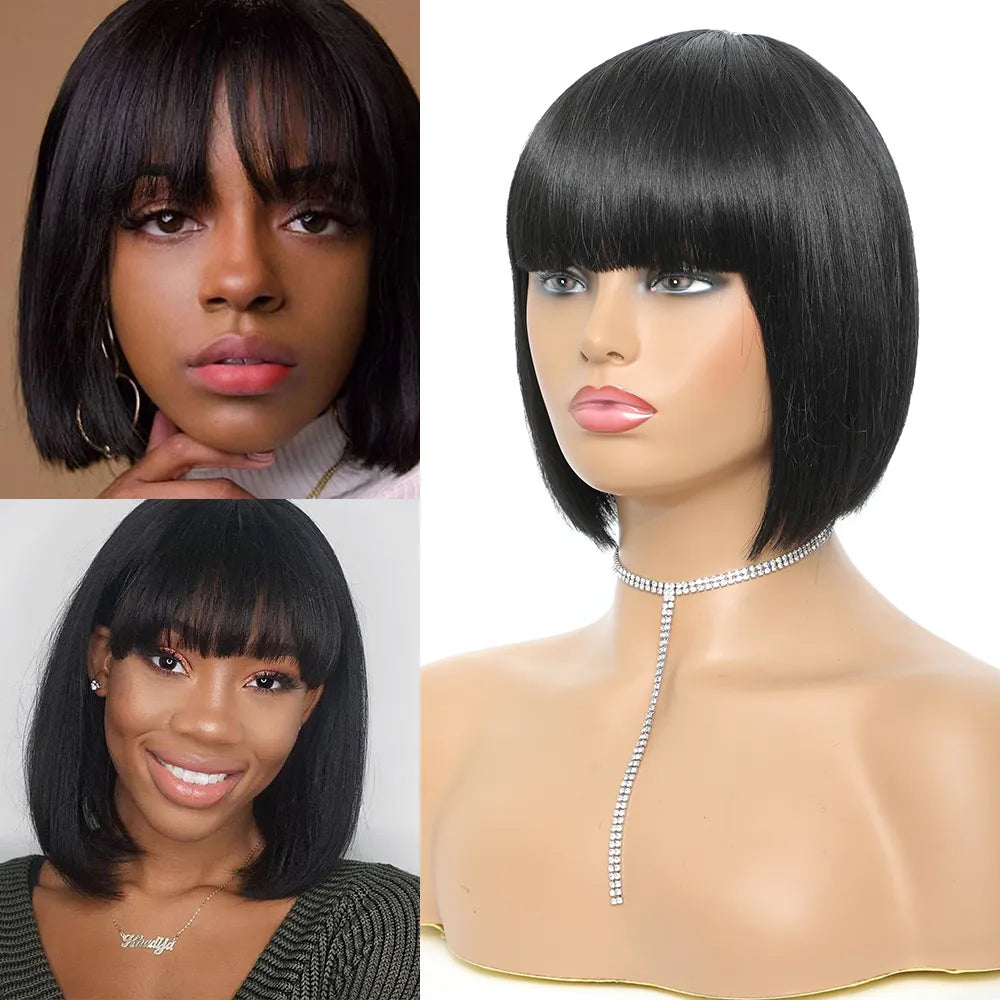 Synthetic Short Bob Wig with Bangs