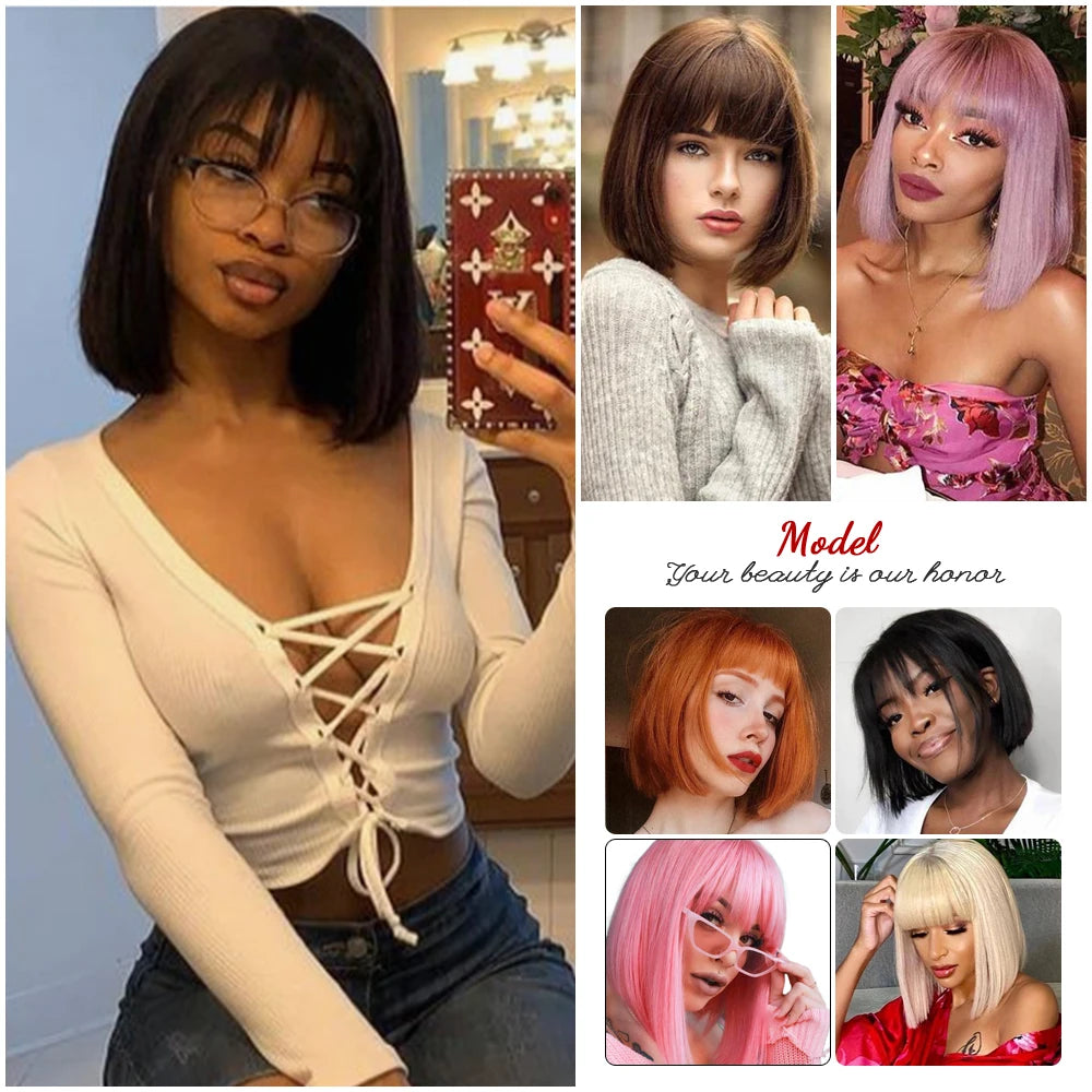 Synthetic Short Bob Wig with Bangs