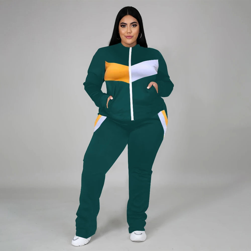 O Neck Zipper Top Plus Size Tracksuit