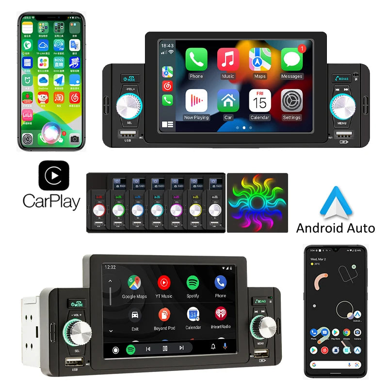 5" Android-Auto Hands Free Bluetooth Car Radio