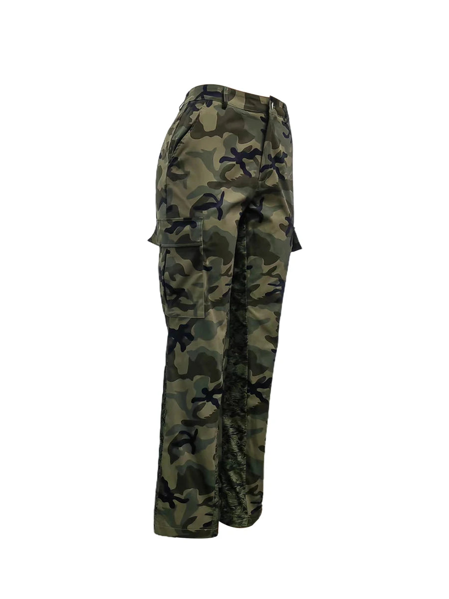 Plus Size Camo Print Side Pocket Cargo Pants