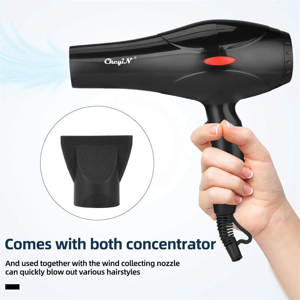 Powerful Electric Hair Dryer with Low Noise, 3 Heat Settings, 2 Speeds, 2 Nozzles, 2200W, 220V