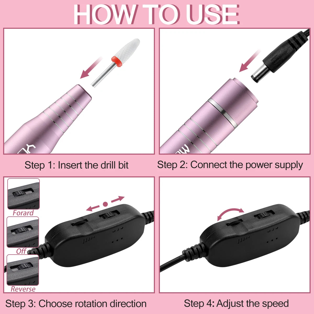 Electric Nail Drill Machine For Manicure and Pedicure With Ceramic Nail Drill Bit Set