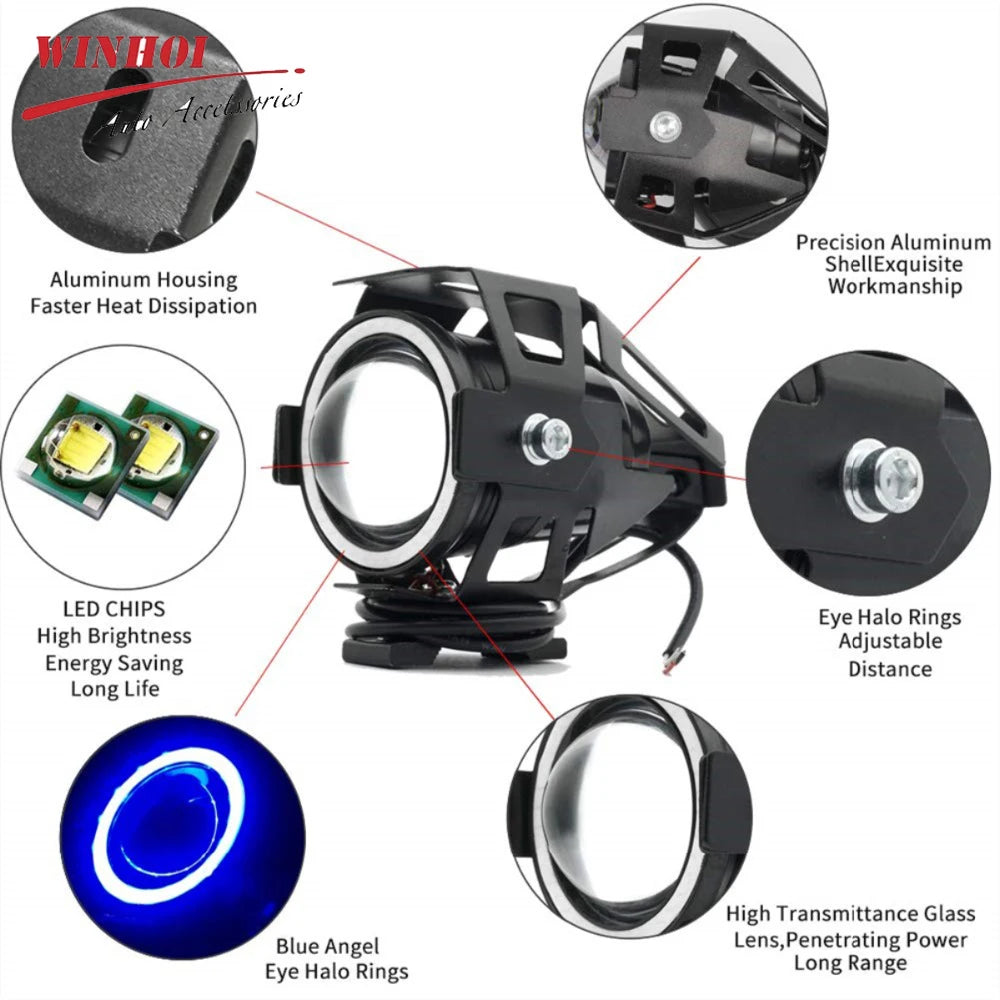 125W LED Motorcycle Headlight with Angle Eyes