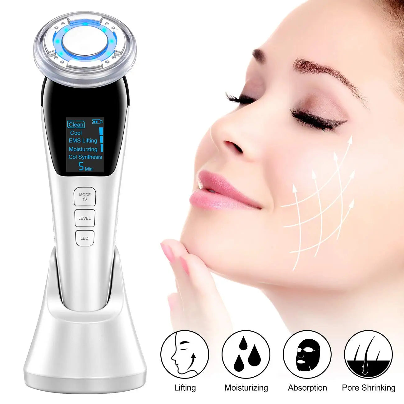 Hot and Cool Facial Massager with LED Photon Light for Face Lifting and Tightening