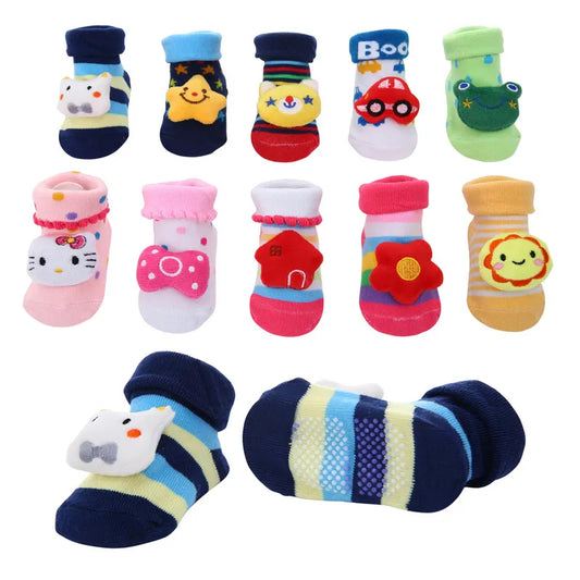 0-1Years Cotton Cartoon Antiskid Baby Floor Socks Stripe Cute Three-dimensional Doll Baby Toddler Socks