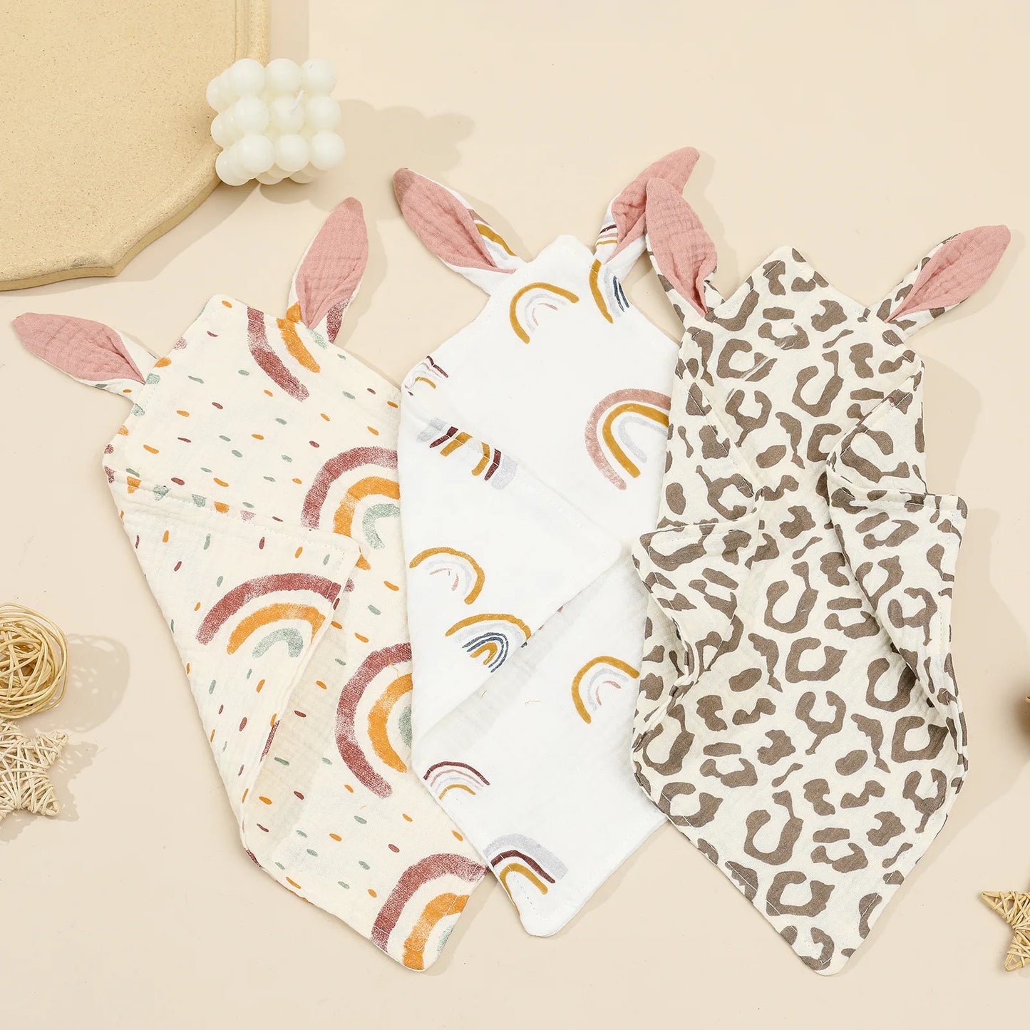 Newborn Baby Rabbit Cotton Muslin Comforter Sleeping Dolls Blanket Soft Soothe Appease Towel for Baby Bibs Burp Cloths Infant