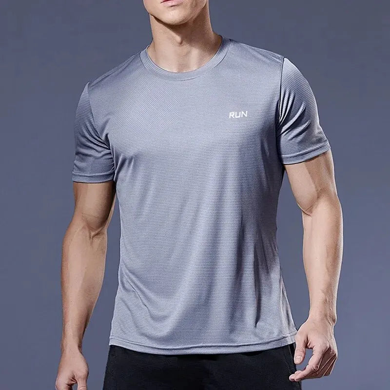 Men's Summer Sports T-shirt Ice Silk Loose Quick-drying Fitness Half-sleeve plus Size Top Casual Cool Breathable Short-sleeve