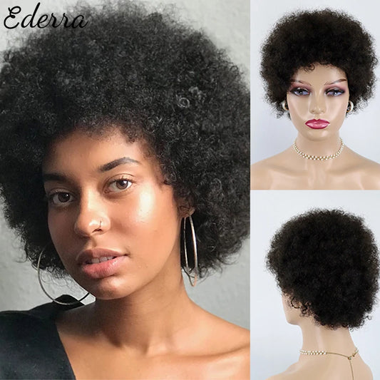 Short Curly Wave Brazilian Human Hair Wigs with Off-Black and Brown Color