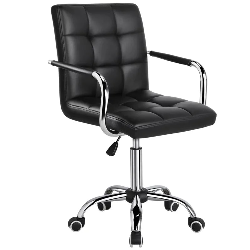 SMILE MART Modern Adjustable Faux Leather Swivel Office Chair with Wheels, Black office chair ergonomic