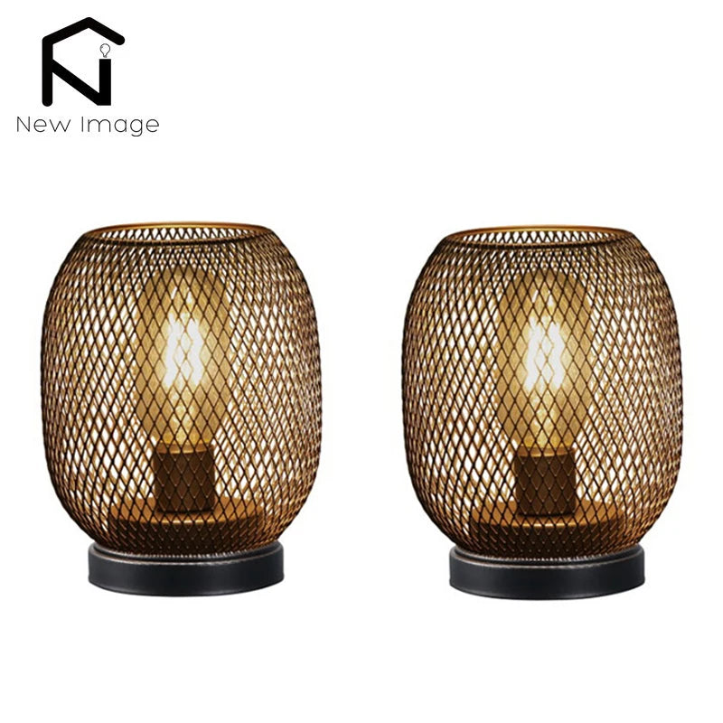 2Pcs Metal Cage LED Table Lamp- Battery Powered Cordless Lamp