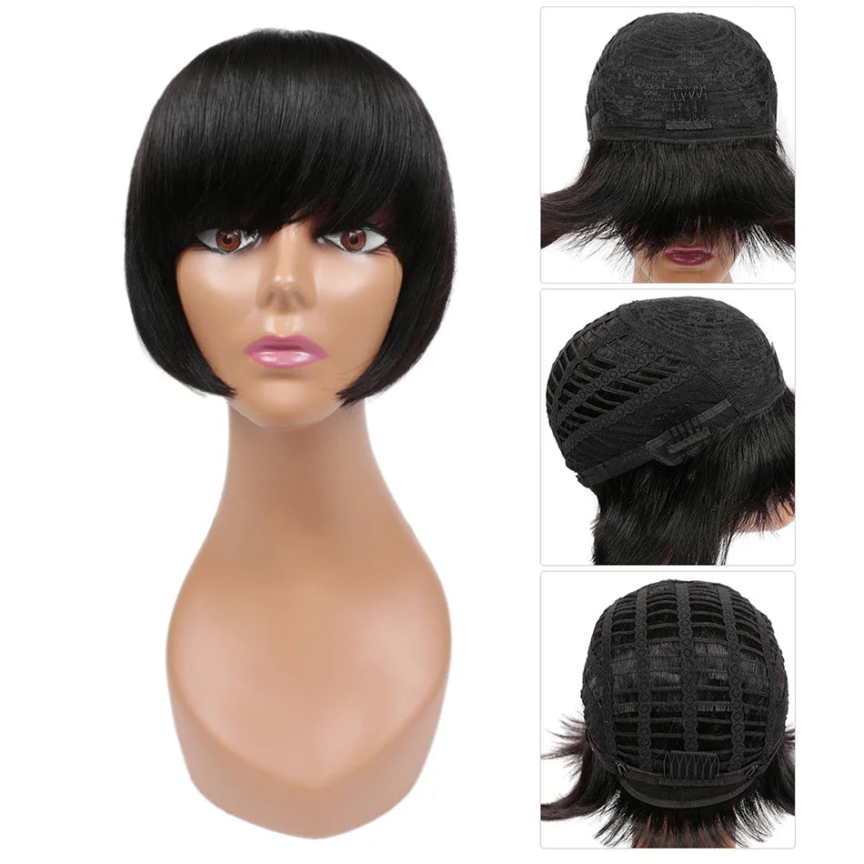 Straight Human Hair Wigs with Bangs