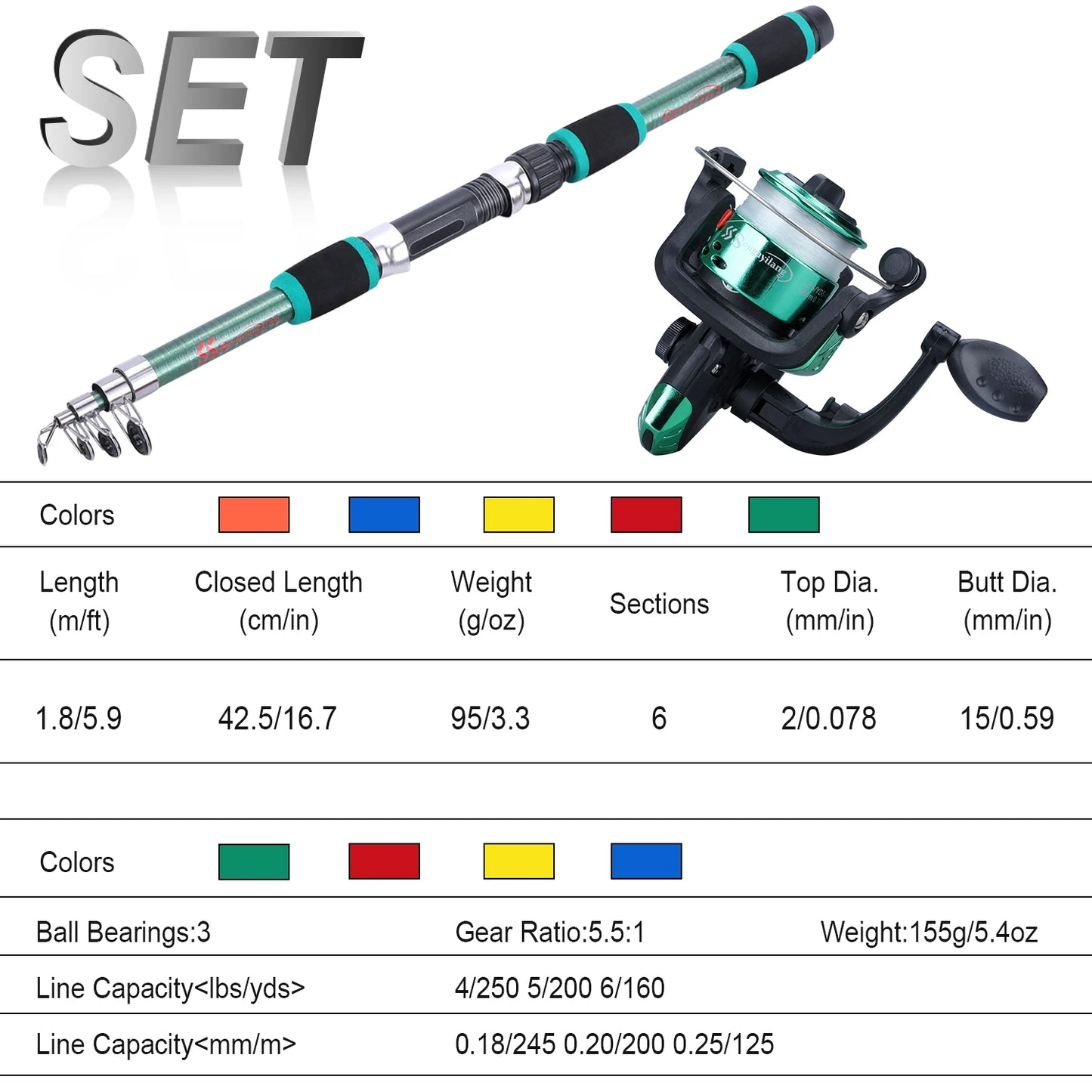 Kids' Fishing Pole Set with Telescopic Fishing Rod and Spinning Reel