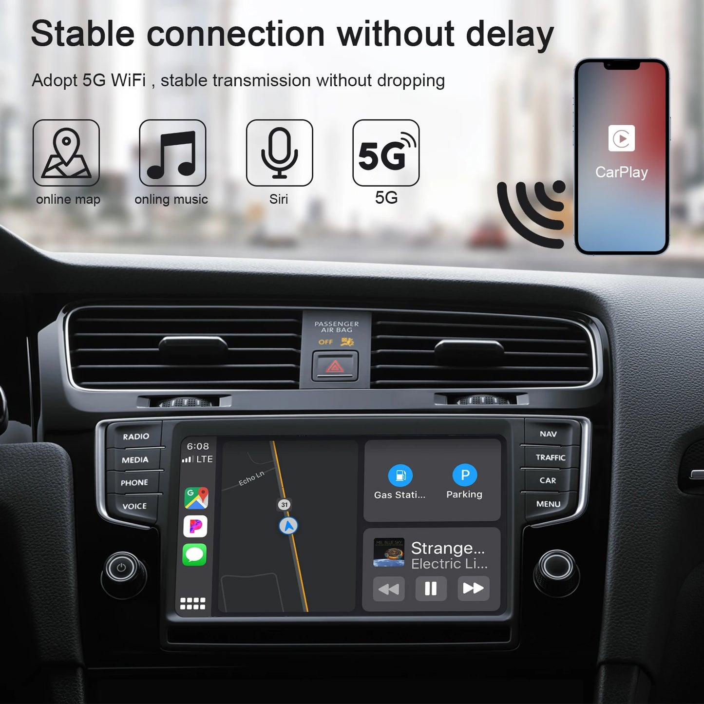 Wireless Carplay Adapter with 5 GHz WIFI Online Update