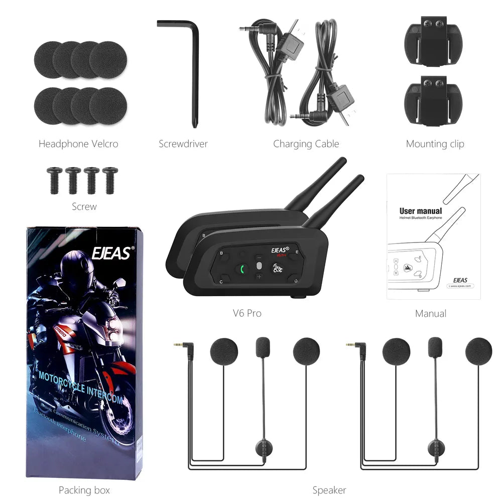 Bluetooth Motorcycle Helmet Intercom Headset with 1200M for 6 Riders