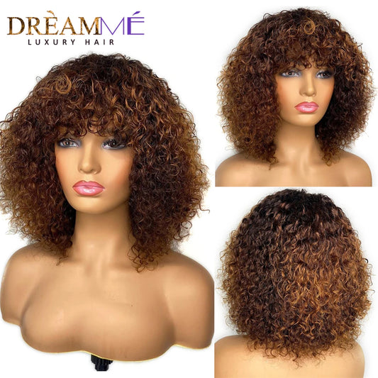 Curly Short Cut Human Hair Wigs With Bangs