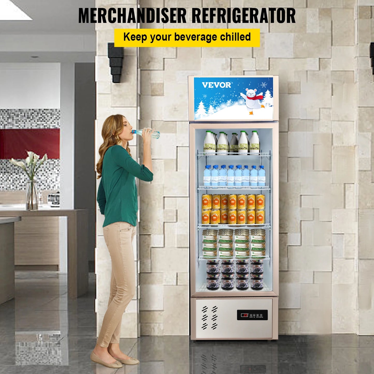 VEVOR 8/11 cu.ft Single Swing Door Fridge Upright Beverage Cooler Commercial Refrigerator Display Glass Door for Store Gym Home