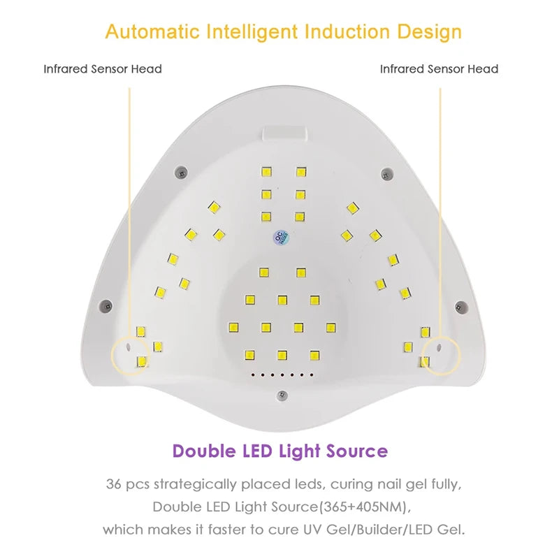 72W LED Nail Lamp For Manicure With Motion Sensing LCD Display