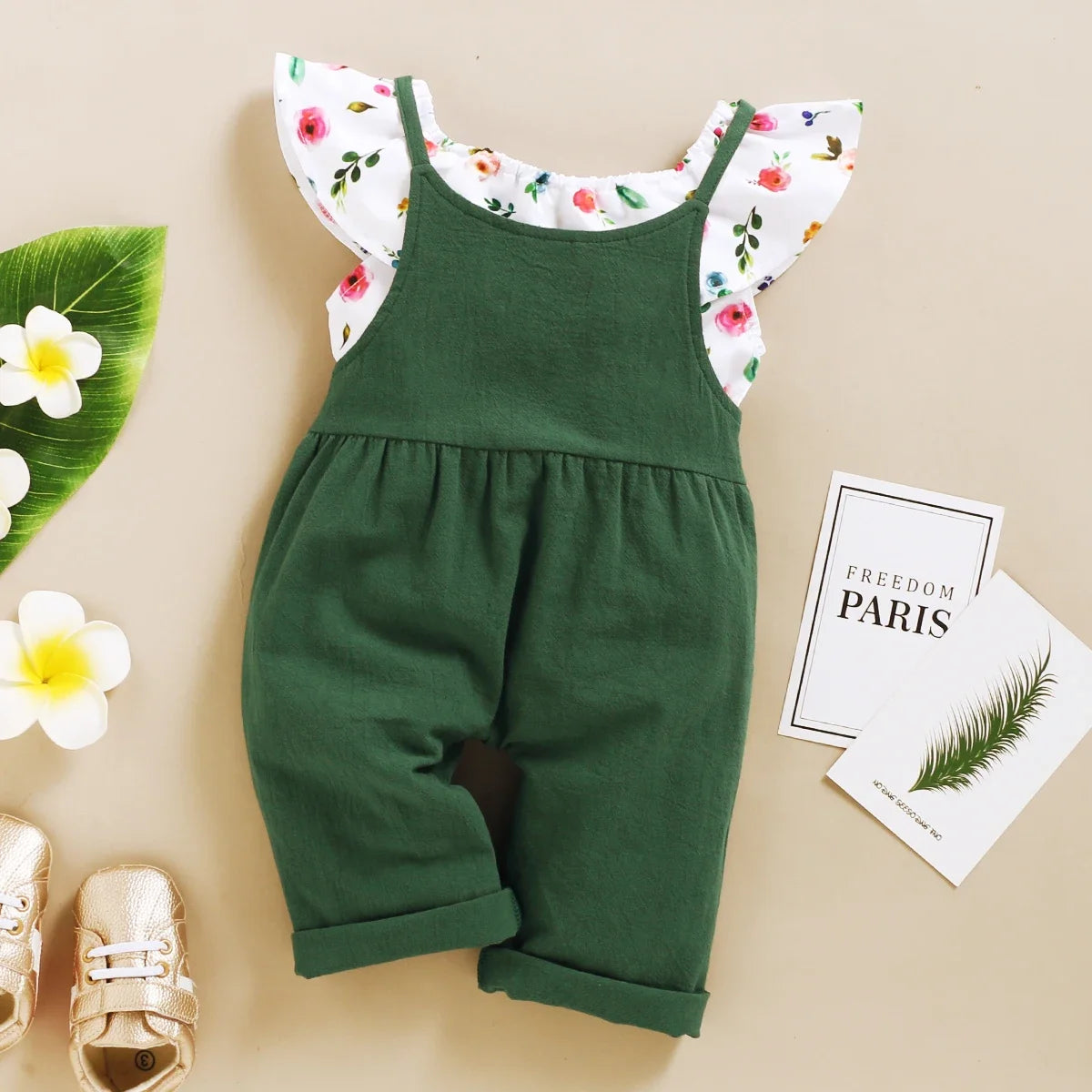 1-5Years Kids Girl School Clothes Set Lotus Leaf Short Top+Suspender Pant 2PCS Outfit Fashion Summer Clothing for Toddler Girl