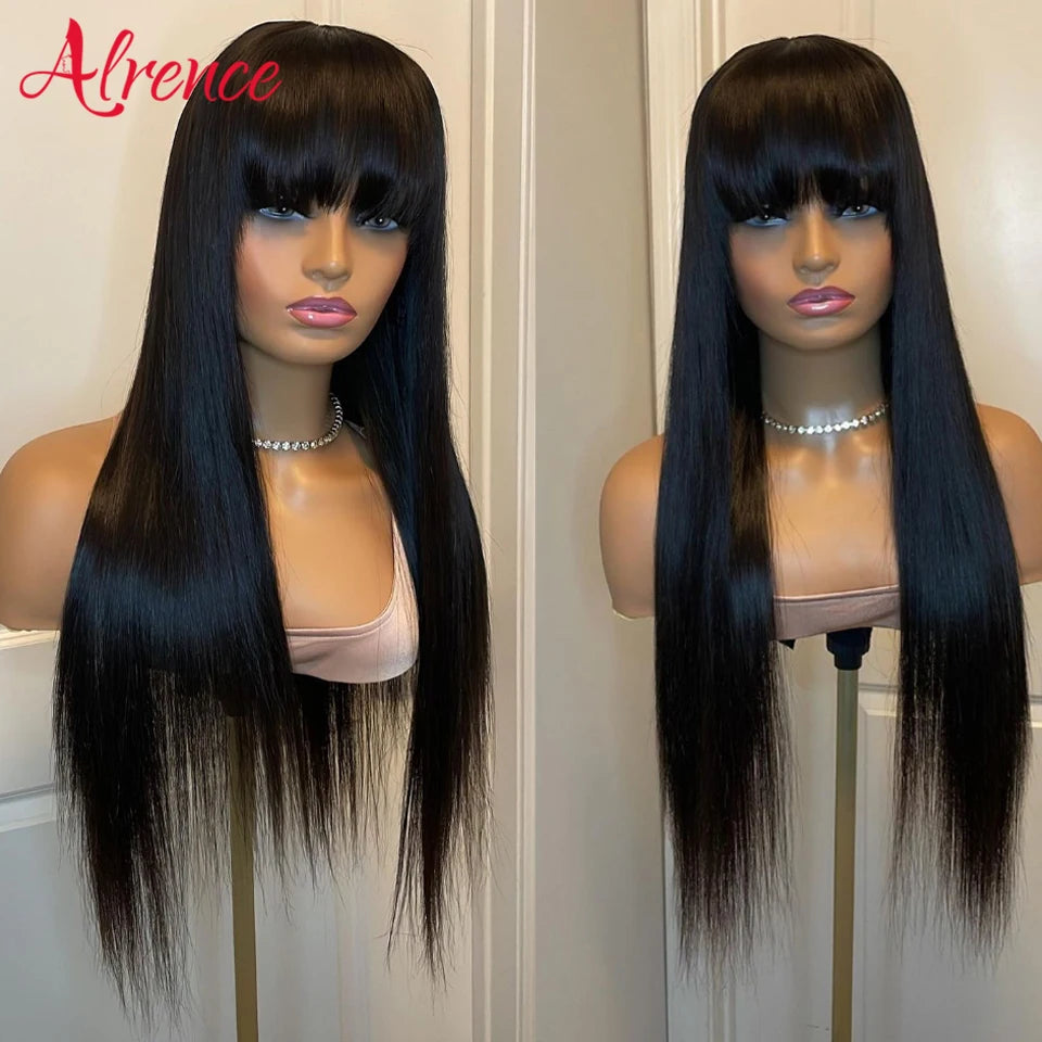 Straight Human Hair Wig with Fringe