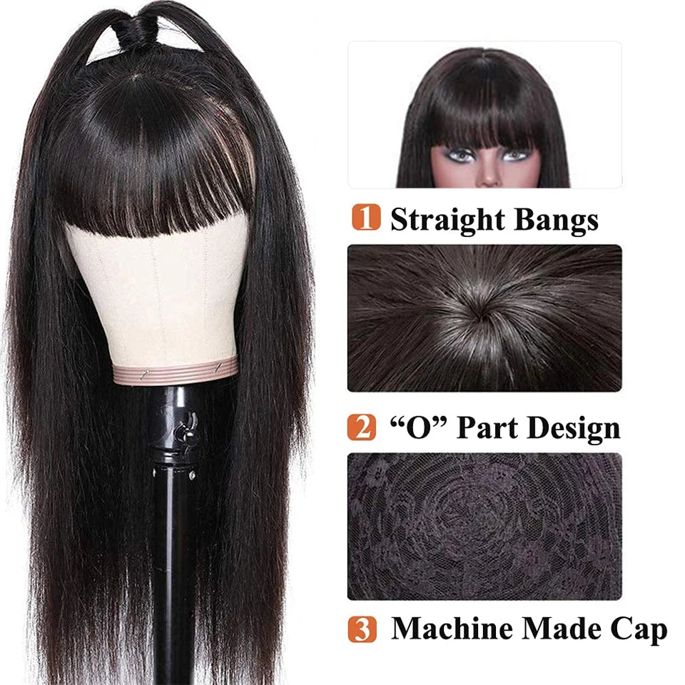 Straight Human Hair Wig with Fringe