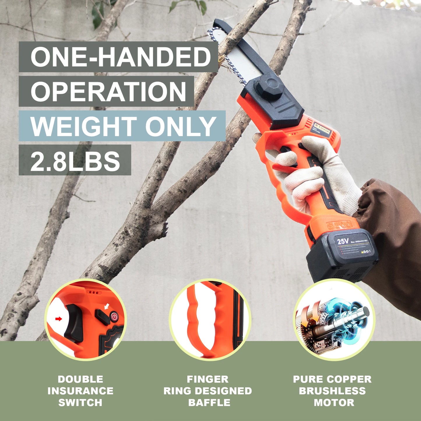 Cordless Pruner with 40mm 25V Battery Shear and Reach Extension Pole