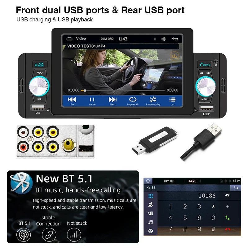 5" Android-Auto Hands Free Bluetooth Car Radio