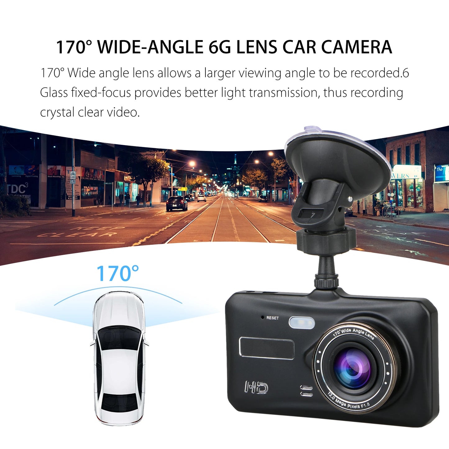 Full HD 1080P Front and Rear Dash Cam with Night Vision Driver Recorder