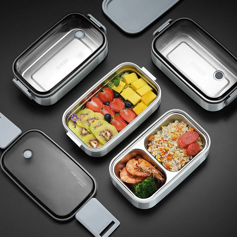 1/2 Layers  Microwavable stainless steel lunch box with Grids