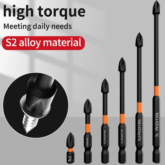 6PCS Cross Screwdriver Head Strong Magnetic Anti Slip High Hardness Electric Screwdriver Tool Electric Drill Extended Hexagonal