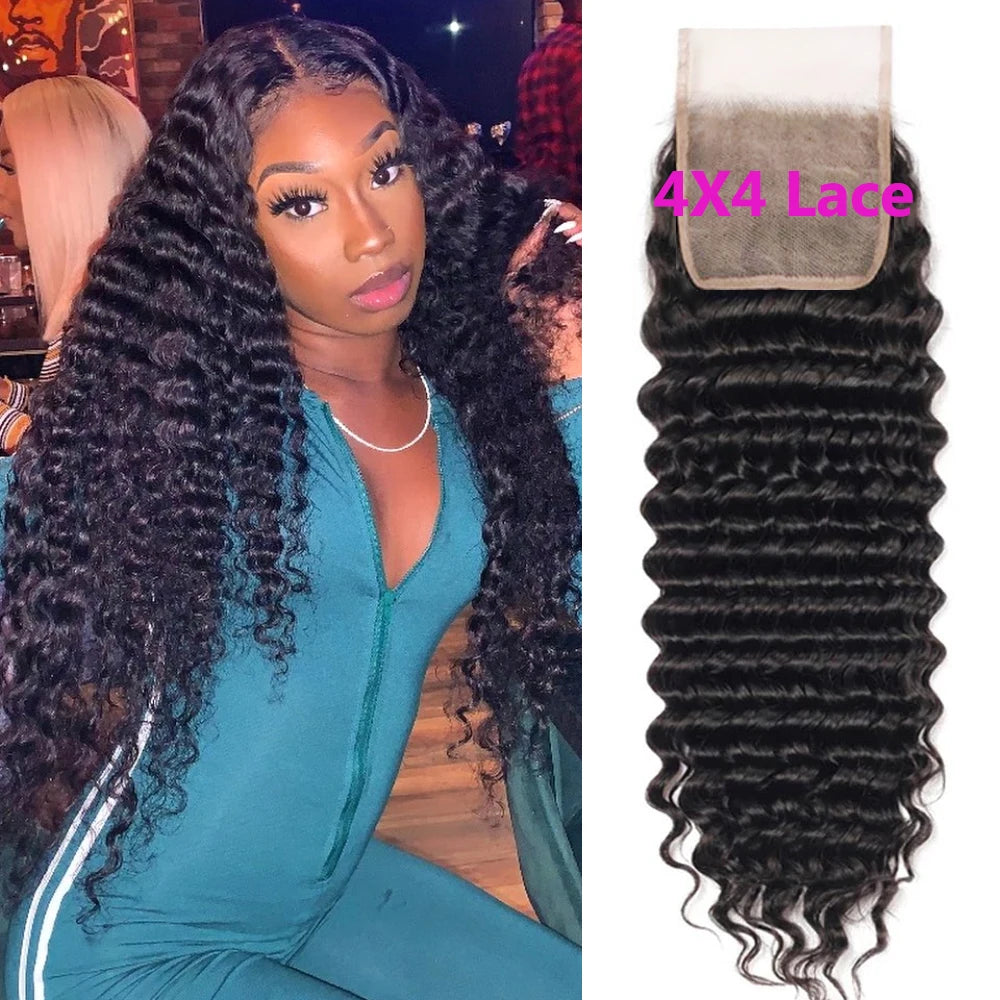 Brazilian Human Hair Deep Wave 4x4 Lace Closure